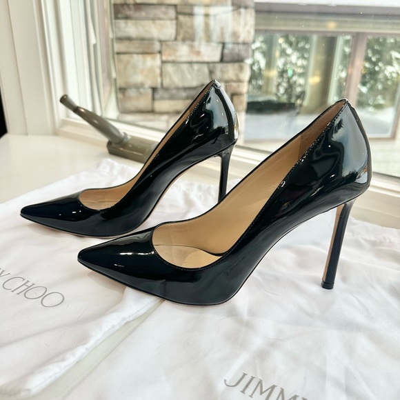 Jimmy Choo black, patent leather, stiletto heel pumps, 4 inch heels - Picture 15 of 16